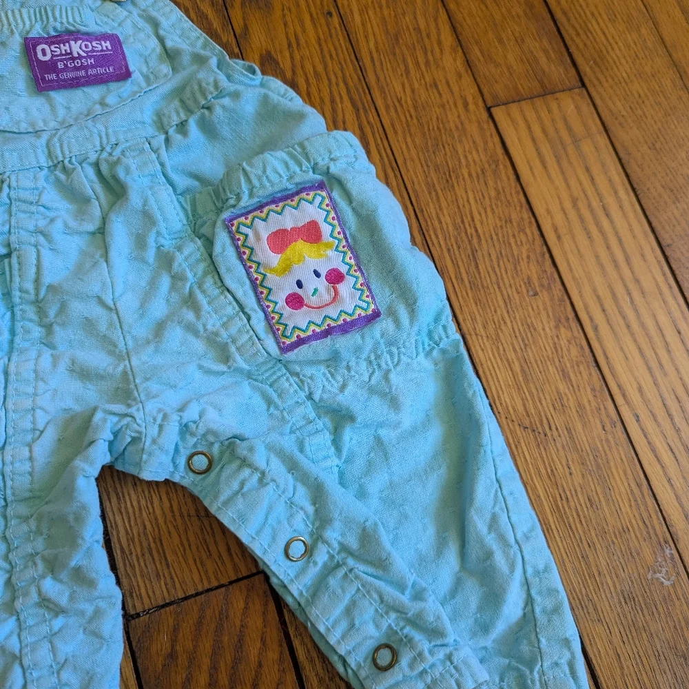 Vintage 90's OshKosh B'gosh Baby 3-6M Vestbak Overalls Blue Patched
